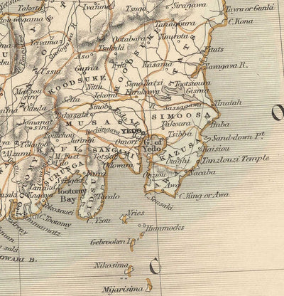 Old Map of Japan & Korea, 1851 by Tallis and Rapkin - Kyushu, Honshu, Shikoku, Hokkaido, Tokyo, Seoul