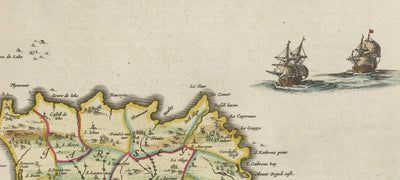 Alte Karte von Jersey und Guernsey, 1665 von Blaeu - Englisch Channel-Inseln, Bailiwicks und Kronenabhängigkeiten, St. Helier, Saint Peter Port