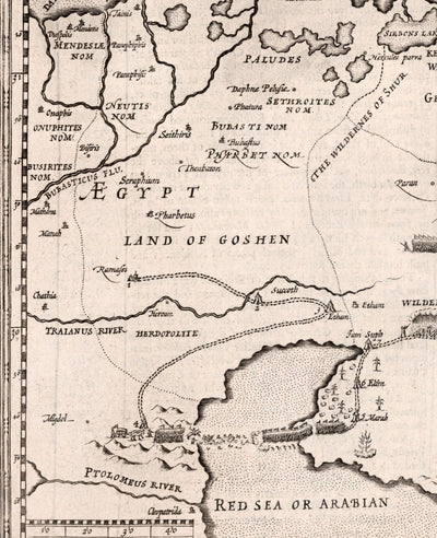 Ancienne carte de Canaan, Israël, en 1627 par John Speed ​​- Jérusalem, Levant, Palestine, Moyen-Orient - Moses & Bible