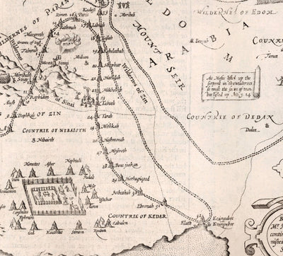 Mapa antiguo de Canaán, Israel, en 1627 por John Speed ​​- Jerusalén, Levant, Palestina, Middle East - Moses & Bible Tabla