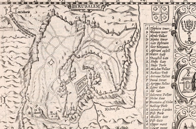 Alte Karte von Kanaan, Israel, 1627 von John Speed ​​- Jerusalem, Levant, Palästina, Naherosten - Moses & Bible Chart