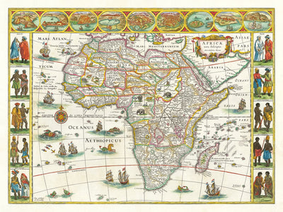 Alte Karte von Afrika von Johannes Blaeu, 1635 - Seltener atlas colonial continent karte