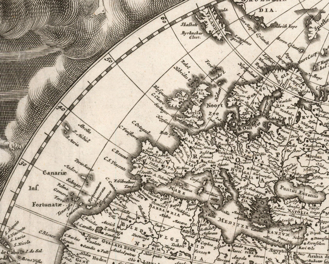 Mapa del Atlas del Viejo Mundo, 1662 de Joan Blaeu - Raro Monochrome Wall Art