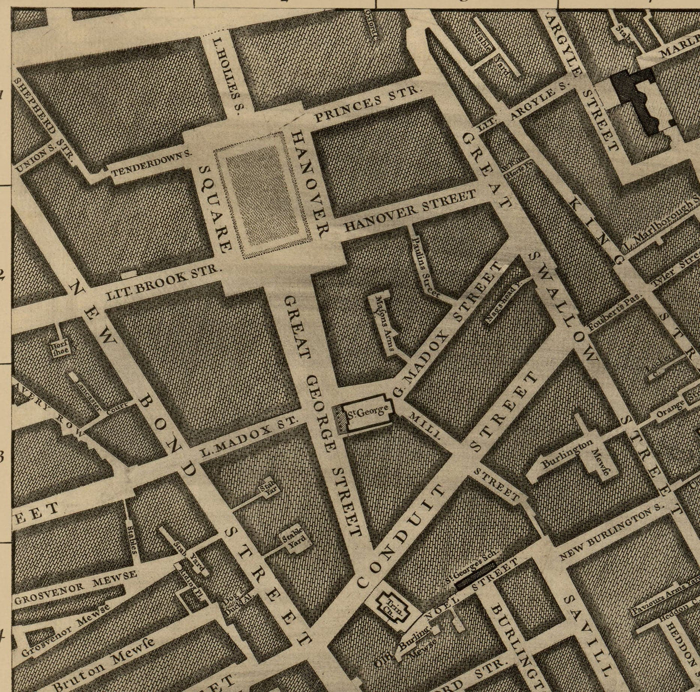 Old Map of London, 1746 by John Rocque - B2 - Buckingham Palace, Soho ...
