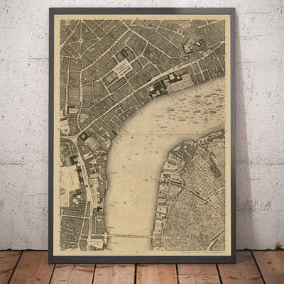 Alte Karte von London, 1746 von John Rocque - C2 - Somerset House Covent Garden Seven Wählt Waterloo, Charring Cross, Westminster Lambeth