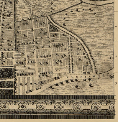 Alte Karte von London, 1746 von John Rocque, C3 - Lambeth, Vauxhall, Westminster, Parlament, Millbank, Kennington, Sümpfe