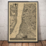 Ancienne carte de Londres, 1746 par John Rocque, C3 - Lambeth, Vauxhall, Westminster, Parlement, Millbank, Kennington, Marais