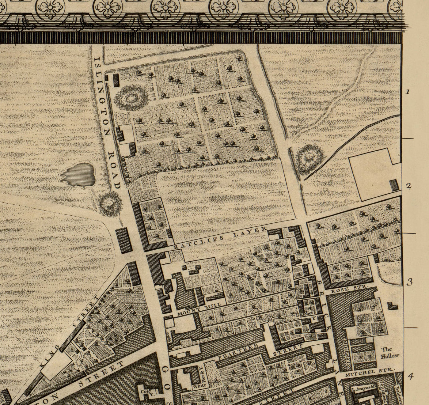 Mapa antiguo de Londres, 1746 por John Rocque, D1 - Holborn, Clerkenwell, Farringdon, Barbican, Westminster, City of London, Smithfield Market