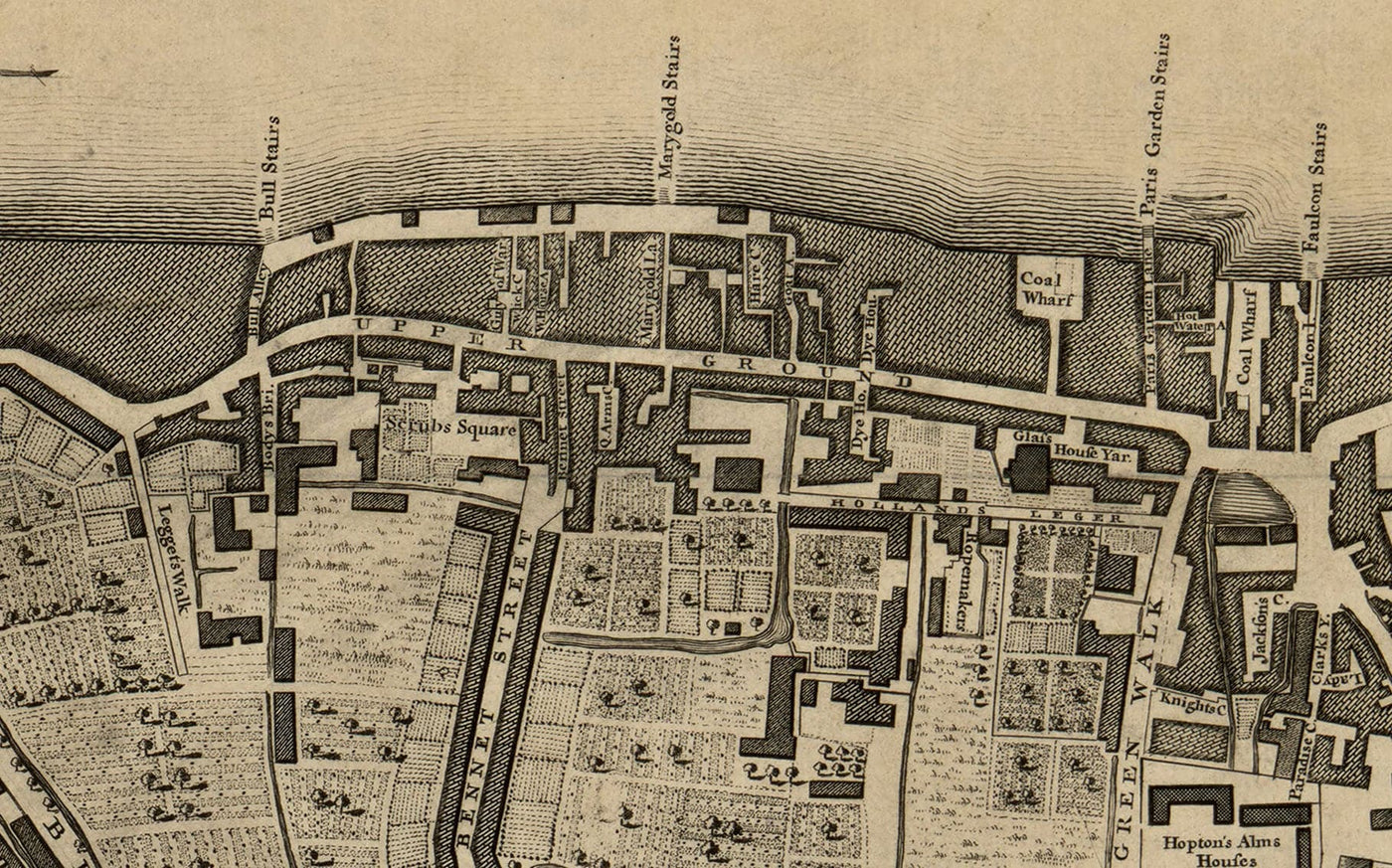 Old Map of London, 1746 by John Rocque - D2 - St Pauls Cathedral, Blac ...