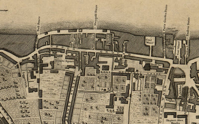 Alte Karte von London, 1746 von John Rocque - D2 - St.-Pauls-Kathedrale, Blackfriars, Southbank, Bankside ,. Flottenstraße, Tempel, Obergelegenheit