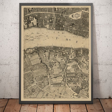 Old Map of London, 1746 by John Rocque - D2 - St Pauls Cathedral, Blackfriars, Southbank, Bankside,. Fleet Street, Temple, Upper Ground