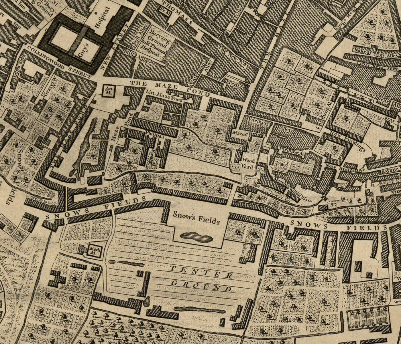 Old Map of London, 1746 by John Rocque, E2 - London Bridge, City of Lo ...