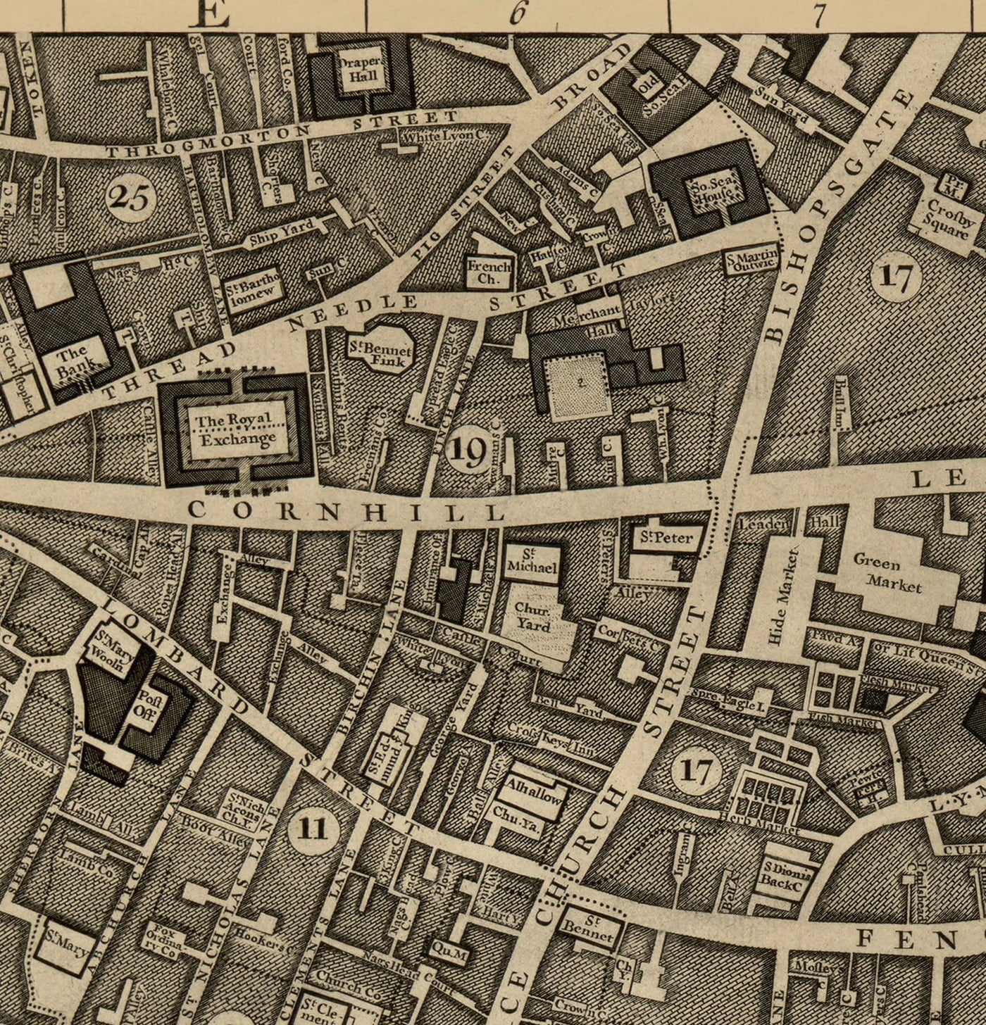 Old Map of London, 1746 by John Rocque, E2 - London Bridge, City of Lo ...