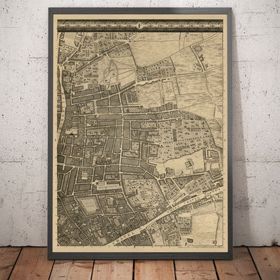 Ancienne carte de Londres 1746 par John Rocque - F1 - Shoreditch, Spitalfields, Brick Lane, Whitechapel, East London, Hackney, Tower Hamlets, E1