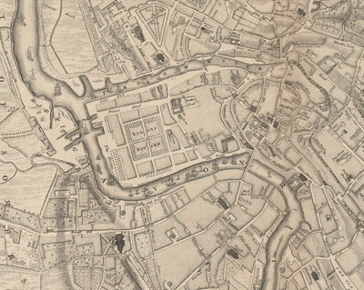 Antiguo mapa de Bristol en 1750 por John Rocque - Carta de Clifton, Kingsdown, Redcliffe, Cathedral City