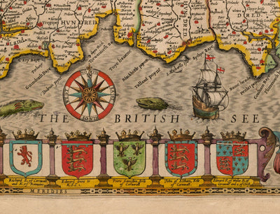 Alte Karte von Cornwall im Jahre 1611 von John Speed ​​- Falmouth, Redruth, St Austell, Truro, Penzance