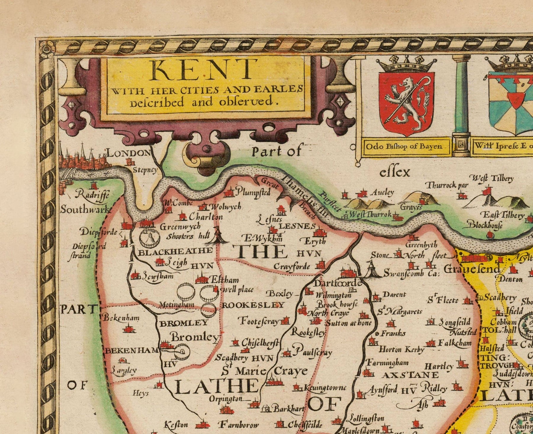 Old Map of Kent in 1611 by John Speed - Dartford, Maidstone, Bromley ...
