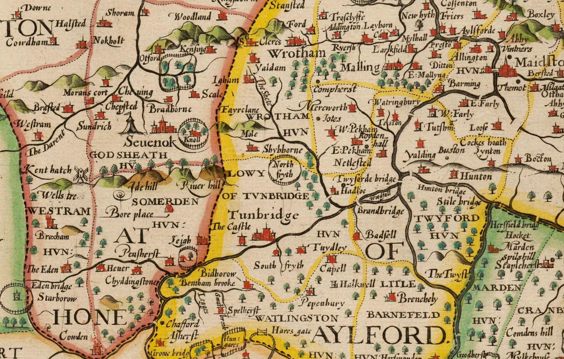 Old Map of Kent in 1611 by John Speed - Dartford, Maidstone, Bromley ...