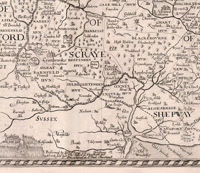 Alte Karte von Kent, 1611 von John Speed ​​- Canterbury, Maidstone, Bromley, Tunbridge, Margate