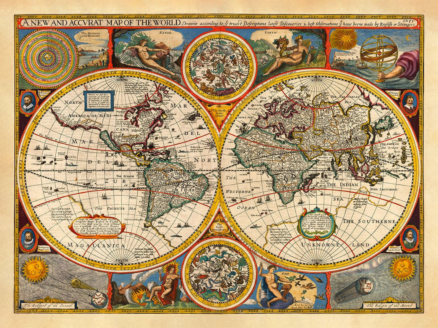 Old World Map from 1651 by John Speed - Rare Colour Vintage Wall Art