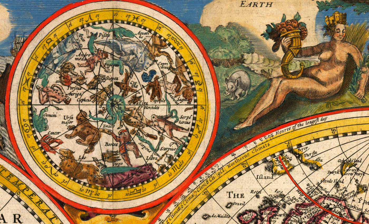 Mapa del viejo mundo desde 1651 por John Speed ​​- Raro color Vintage Wall Art
