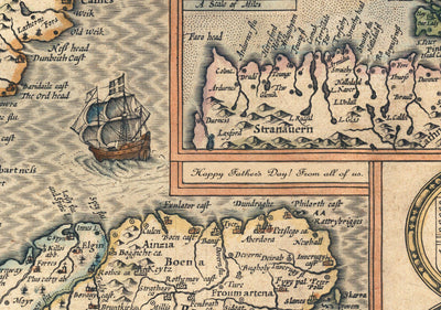 Old Map of Lancashire in 1611 by John Speed - Manchester, Liverpool, Preston, Blackburn, Windermere