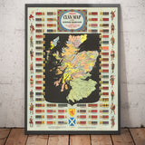 Viejo mapa de Escocia Clans y Tartanes - Tierras Highlands & Lowlands de Johnston