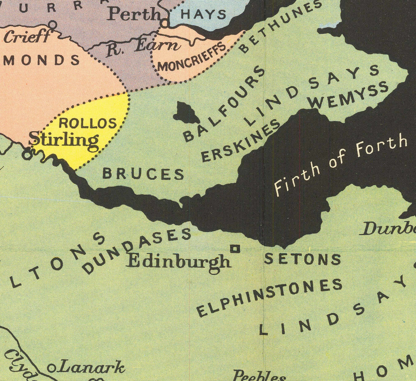 Viejo mapa de Escocia Clans y Tartanes - Tierras Highlands & Lowlands de Johnston