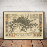 Mappa antica prima del Grande Incendio di Londra, 1667 di Blome - Abbazia di Westminster, Scotland Yard, Charring Cross, Ponte di Londra 