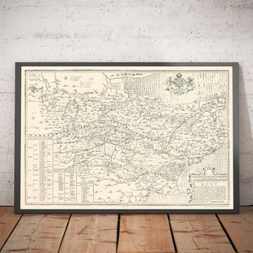 Ancienne carte du Kent en 1596 par Philip Symonson - Dartford, Maidstone, Bromley, Tunbridge, Gillingham, Chatham
