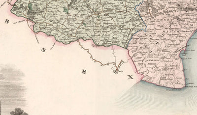 Mapa antiguo de Kent, 1829 por Greenwood & Co. - Canterbury, Maidstone, Bromley, Túnbridge, Margate