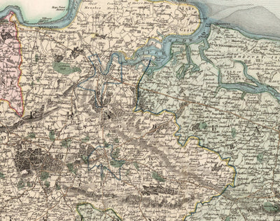 Mapa antiguo de Kent, 1829 por Greenwood & Co. - Canterbury, Maidstone, Bromley, Túnbridge, Margate