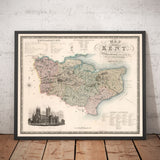 Alte Karte von Kent, 1829 von Greenwood & Co. - Canterbury, Maidstone, Bromley, Tunbridge, Margate 