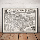 Vecchia mappa del Kent 1724, Herman Moll - Dartford, Maidstone, Bromley, Tunbridge, Gillingham, Chatham 
