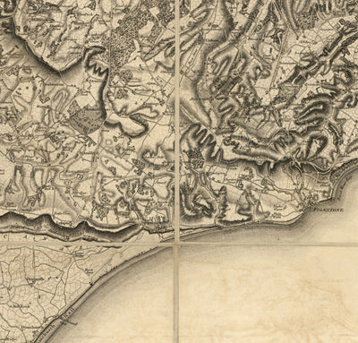 Mapa antiguo raro de Kent, 1809 por Faden & Ordnance Survey - Canterbury, Maidstone, Bromley, Túnbridge, Margate, Lewisham