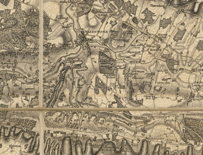 Seltene alte Karte von Kent, 1809 von Faden & Ordnance Survey - Canterbury, Maidstone, Bromley, Tunkridge, Margate, Lewisham