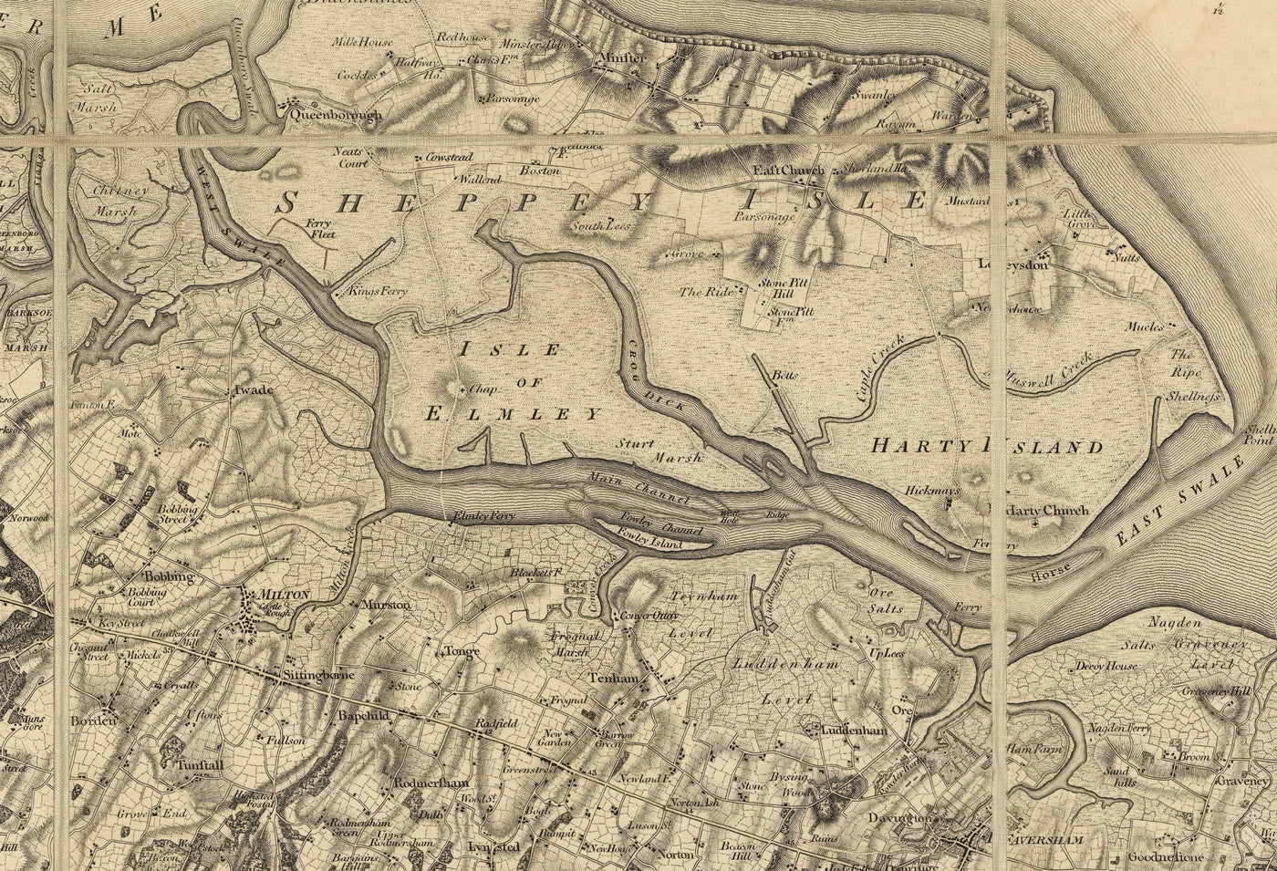 Mapa antiguo raro de Kent, 1809 por Faden & Ordnance Survey - Canterbury, Maidstone, Bromley, Túnbridge, Margate, Lewisham