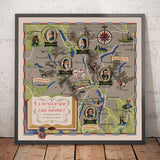 Mapa antiguo del Distrito del Lago, 1950 - Windermere, Derwentwater, Coniston, Lakeland, Keswick, Penrith, Cumbria