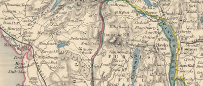 Viejo mapa de Lake District, 1851 por Tallis & Rapkin - Cumbria, Westmorland, Lancashire, Windermere, Lakeland