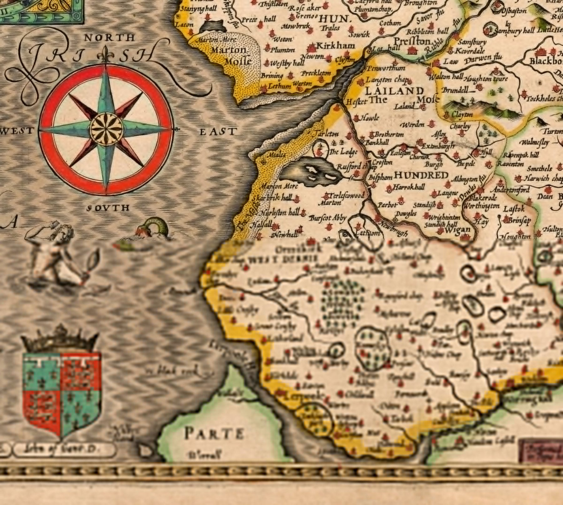 Old Map of Lancashire in 1611 by John Speed - Manchester, Liverpool, P ...