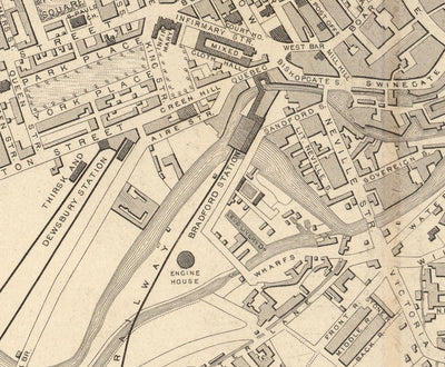 Máscara de Leeds / Polaina para el cuello / Snood con Raro Mapa Antiguo de Leeds en 1851 por John Rapkin