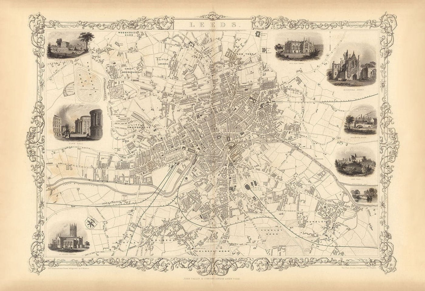 Leeds Gesichtsmaske / Halskrause / Snood mit seltener alter Karte von Leeds im Jahre 1851 von John Rapkin