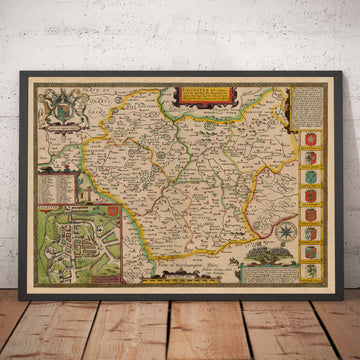 Old Map of Leicestershire in 1611 by John Speed - Leicester, Loughborough, Hinckley, Wigston