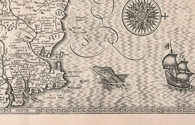 Viejo mapa de Leinster, Irlanda en 1611 por John Speed ​​- County Dublin, Kilkenny, Meath, Drogheda