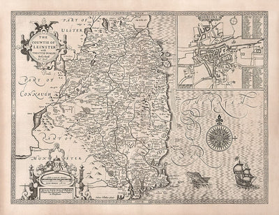 Alte Karte von Leinster, Irland im Jahre 1611 von John Speed ​​- County Dublin, Kilkenny, Meath, Drogheda