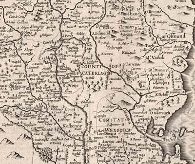 Old Map of Leinster, Ireland in 1611 by John Speed - County Dublin, Kilkenny, Meath, Drogheda