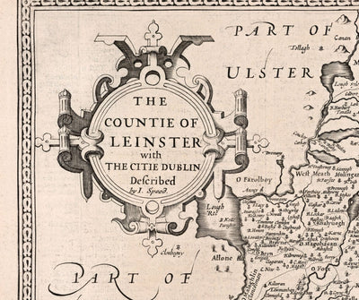 Alte Karte von Leinster, Irland im Jahre 1611 von John Speed ​​- County Dublin, Kilkenny, Meath, Drogheda