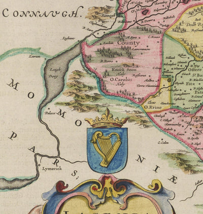 Alte Karte von Leinster, Irland im Jahre 1665 von Joan Blaeu - County Dublin, Kilkenny, Meath, Drogheda Swords, Waterford, East Eire