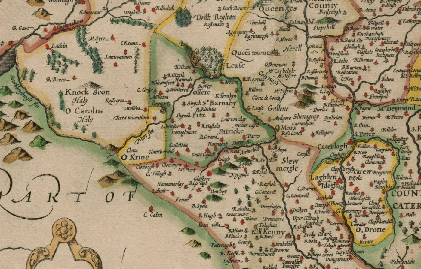 Alte Karte von Leinster, Irland im Jahre 1611 von John Speed ​​- County Dublin, Kilkenny, Meath