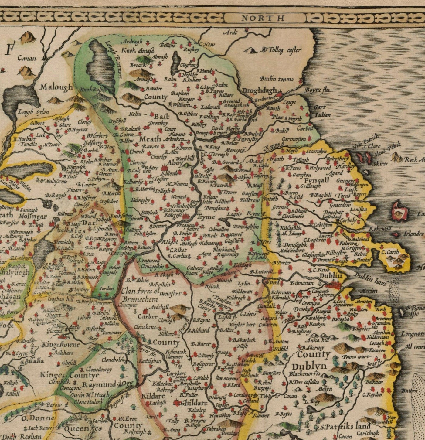 Old Map of Leinster, Ireland in 1611 by John Speed - County Dublin, Kilkenny, Meath